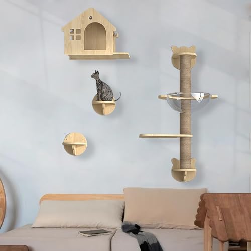 KEJIAWU Kletterwand Katzen Holz, Katzen Kletterwand, Katzenregale und Sitzstangen for die Wand, Verdickte Platte ist Robust und Langlebig, Schlafen und Spielen(6PCS) von KEJIAWU
