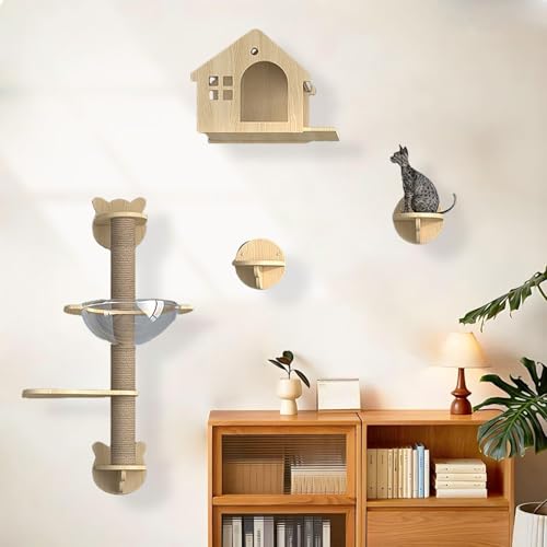 KEJIAWU Kletterwand Katzen Holz, Katzen Kletterwand, Katzenwandparkour, Katzen-Sprungplattform zum Spielen, Katzen-Sprungplattform zum Spielen, Schlafen und Faulenzen Von Katzen(6PCS) von KEJIAWU