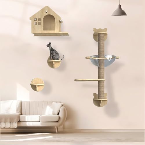 KEJIAWU Kletterwand Katzen Holz, Katzen Kletterwand, Katzenwandparkour, Katzen-Sprungplattform zum Spielen, Platzsparende DIY-Katzen-Kletterwand zum Klettern, Schlafen und Spielen(6PCS) von KEJIAWU