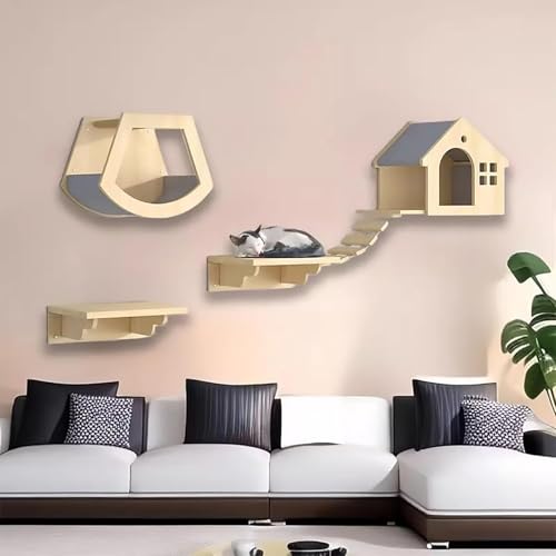 KEJIAWU Kletterwand Katzen Set, Katzenmöbel aus Holz Katzentreppe, Katzen Wandelemente Multifunktional zum Schlafen, Spielen und Klettern(4PCS) von KEJIAWU