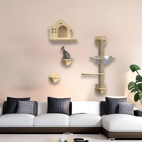 KEJIAWU Kletterwand Katzen Set, Katzenmöbel aus Holz Katzentreppe, Katzen Wandelemente Multifunktional zum Schlafen, Spielen und Klettern(6PCS) von KEJIAWU