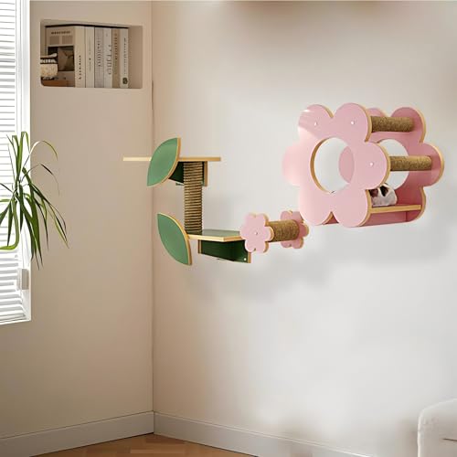 KEJIAWU Kletterwand for Katzen - Echtholz Design mit Reppe, Plattform & Kratzfläche, Belastbar bis 13kg, Einfach Montierbare Katzenkletterwand aus Holz mit Regalen(3PCS) von KEJIAWU