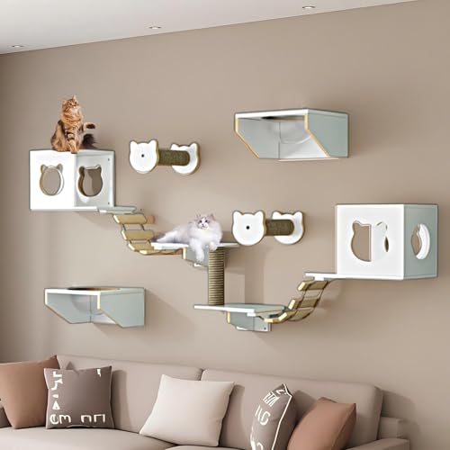 KEJIAWU Kletterwand for Katzen XXL - Wandmontierte Kratzbäume mit Sisalpfosten und Hängematte - Ideal zum Klettern und Entspannen(11PCS) von KEJIAWU