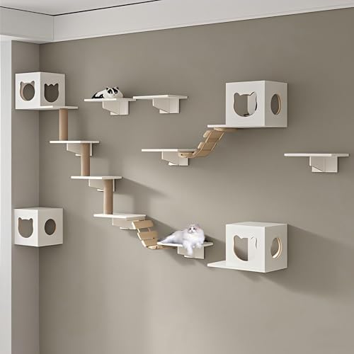 KEJIAWU Kletterwand for Katzen XXL - Wandmontierte Kratzbäume mit Sisalpfosten und Hängematte - Ideal zum Klettern und Entspannen(17PCS) von KEJIAWU