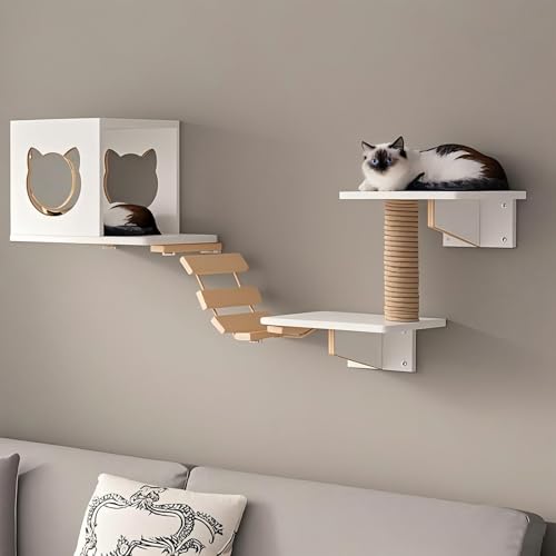 KEJIAWU Kletterwand for Katzen XXL - Wandmontierte Kratzbäume mit Sisalpfosten und Hängematte - Ideal zum Klettern und Entspannen(5PCS) von KEJIAWU