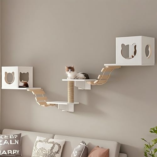KEJIAWU Kletterwand for Katzen XXL - Wandmontierte Kratzbäume mit Sisalpfosten und Hängematte - Ideal zum Klettern und Entspannen(7PCS) von KEJIAWU