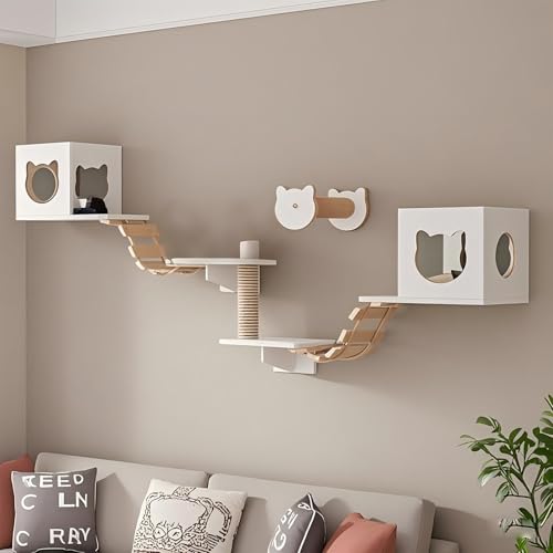 KEJIAWU Kletterwand for Katzen XXL - Wandmontierte Kratzbäume mit Sisalpfosten und Hängematte - Ideal zum Klettern und Entspannen(8PCS) von KEJIAWU