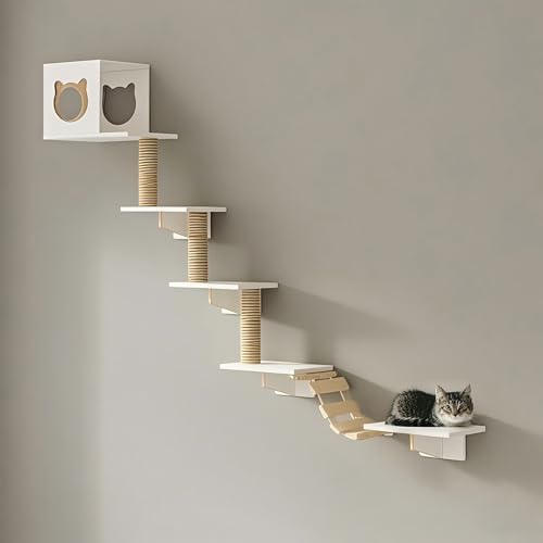 KEJIAWU Kletterwand for Katzen XXL - Wandmontierte Kratzbäume mit Sisalpfosten und Hängematte - Ideal zum Klettern und Entspannen(9PCS-A) von KEJIAWU