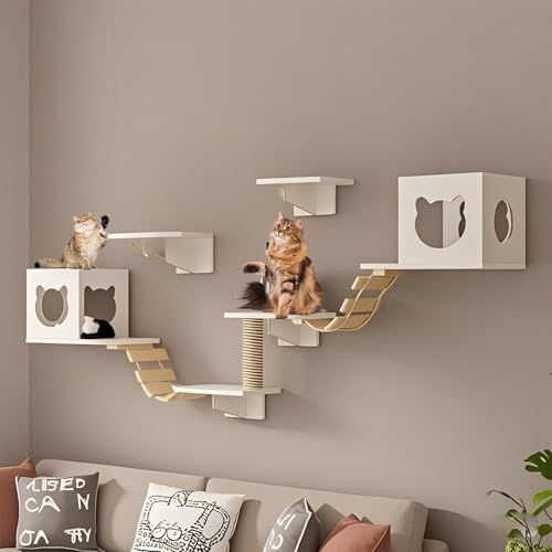 KEJIAWU Kletterwand for Katzen XXL - Wandmontierte Kratzbäume mit Sisalpfosten und Hängematte - Ideal zum Klettern und Entspannen(9PCS-B) von KEJIAWU