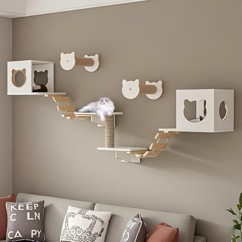 KEJIAWU Kletterwand for Katzen XXL - Wandmontierte Kratzbäume mit Sisalpfosten und Hängematte - Ideal zum Klettern und Entspannen(9PCS-C) von KEJIAWU