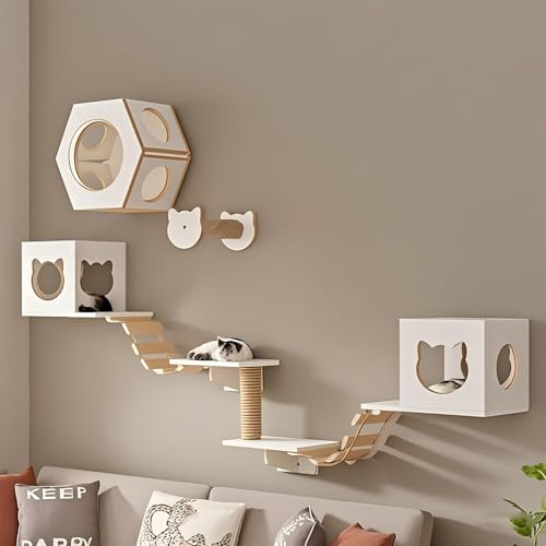 KEJIAWU Kletterwand for Katzen XXL - Wandmontierte Kratzbäume mit Sisalpfosten und Hängematte - Ideal zum Klettern und Entspannen(9PCS-D) von KEJIAWU