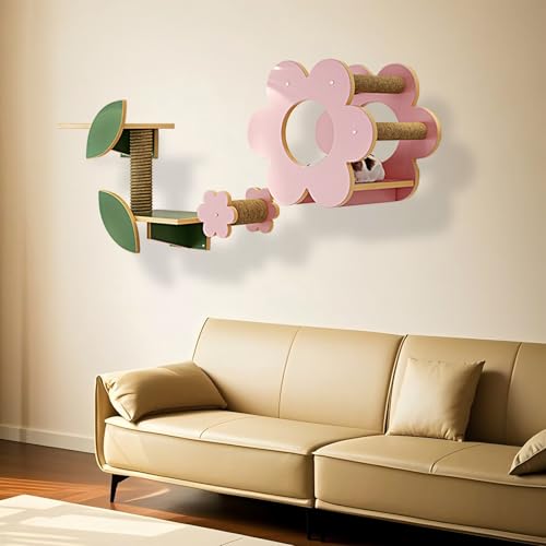 KEJIAWU Moderne Katzenkletterwand mit Leiter und Plattform, Kletterwand Katzen,Stilvoll, Holz, Fördert Bewegung und Spiel(3PCS) von KEJIAWU