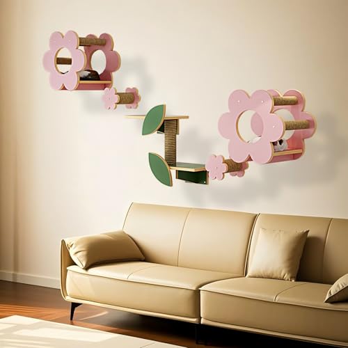 KEJIAWU Moderne Katzenkletterwand mit Leiter und Plattform, Kletterwand Katzen,Stilvoll, Holz, Fördert Bewegung und Spiel(5PCS) von KEJIAWU