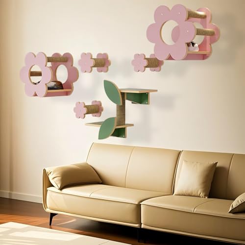 KEJIAWU Moderne Katzenkletterwand mit Leiter und Plattform, Kletterwand Katzen,Stilvoll, Holz, Fördert Bewegung und Spiel(6PCS) von KEJIAWU