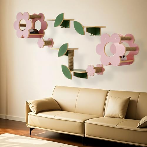 KEJIAWU Moderne Katzenkletterwand mit Leiter und Plattform, Kletterwand Katzen,Stilvoll, Holz, Fördert Bewegung und Spiel(7PCS-1) von KEJIAWU