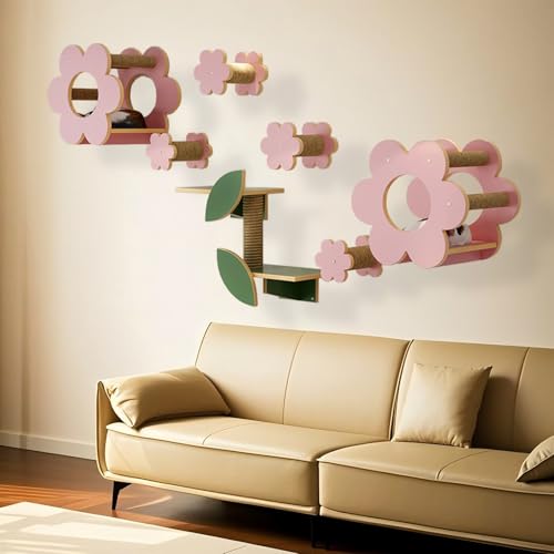 KEJIAWU Moderne Katzenkletterwand mit Leiter und Plattform, Kletterwand Katzen,Stilvoll, Holz, Fördert Bewegung und Spiel(7PCS-2) von KEJIAWU