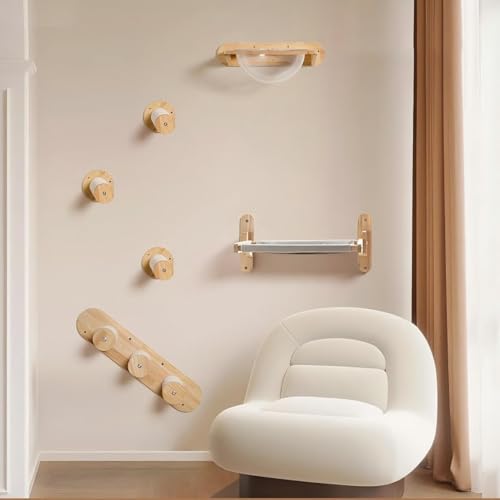 KEJIAWU Wand-Kletterset aus Holz mit Juteseil, Wandregale und Liegeflächen for Katzen und Kätzchen, Zum Schlafen, Spielen, Klettern und Entspannen(6PCS-A) von KEJIAWU