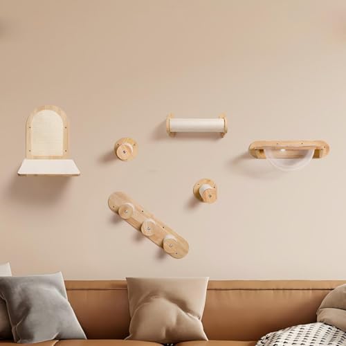 KEJIAWU Wand-Kletterset aus Holz mit Juteseil, Wandregale und Liegeflächen for Katzen und Kätzchen, Zum Schlafen, Spielen, Klettern und Entspannen(6PCS-B) von KEJIAWU