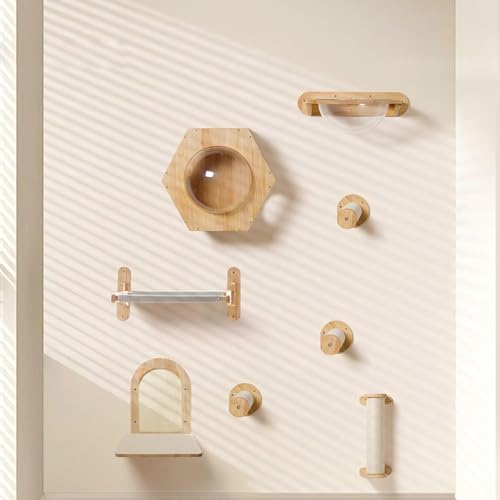 KEJIAWU Wand-Kletterset aus Holz mit Juteseil, Wandregale und Liegeflächen for Katzen und Kätzchen, Zum Schlafen, Spielen, Klettern und Entspannen(7PCS) von KEJIAWU