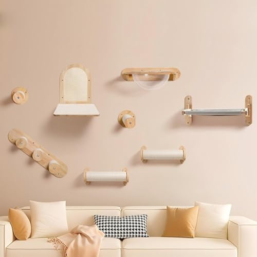 KEJIAWU Wand-Kletterset aus Holz mit Juteseil, Wandregale und Liegeflächen for Katzen und Kätzchen, Zum Schlafen, Spielen, Klettern und Entspannen(8PCS) von KEJIAWU