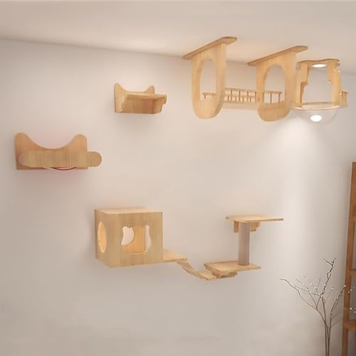 KEJIAWU Wandregale for Katzen mit Kletterwand, Wandmontierte Katzenmöbel mit Stufen und Liegeplatz - Bett for Indoor-Katzen(5PCS-A) von KEJIAWU