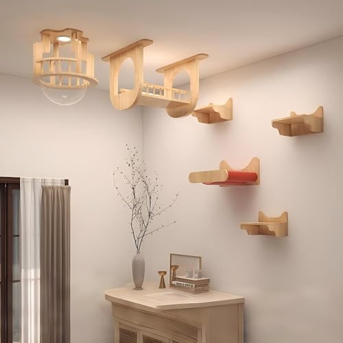 KEJIAWU Wandregale for Katzen mit Kletterwand, Wandmontierte Katzenmöbel mit Stufen und Liegeplatz - Bett for Indoor-Katzen(6PCS-B) von KEJIAWU