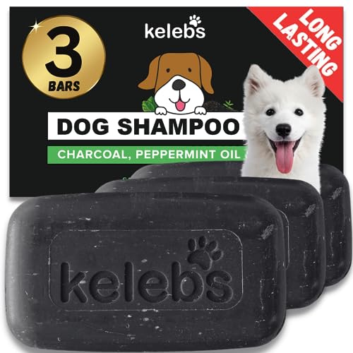 KELEBS Hundeshampoo Sensitiv | Fellpflege Hund | hundeshampoo welpen | Beruhigende natürliche Hunde Shampoo Seifenstücke | mit Lavendel Öl & Haferflocken | Vegan | 3er Pack (Charcoal) von KELEBS