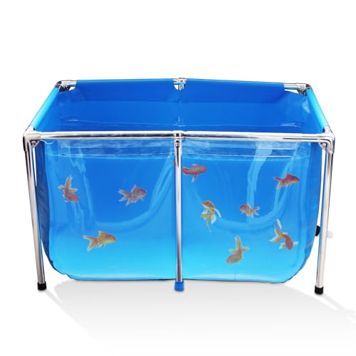 PVC-Fischteich, oberirdisches Aquarium, Goldfisch-/Koiteich mit klarem Sichtfeld, Outdoor-Leinwand-Aquarium mit Edelstahlrahmen und Ablaufventil für draußen, 100 x 60 x 60 cm, 100 x 60 cm PVC-Fischteich, oberirdisches Aquarium, Goldfisch-/Koiteich mit klarem Sichtfeld, Outdoor-Leinwand-Aquarium mit Edelstahlrahmen und Ablaufventil für draußen, 100 x 60 x 60 cm, 100 x 60 cm von KELELM