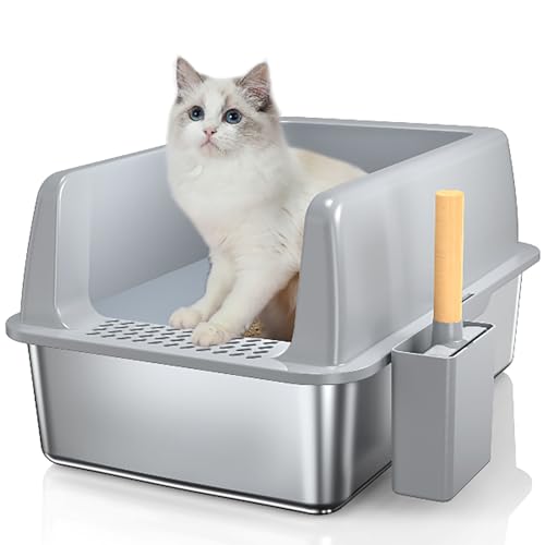 KELUNIS Halbgeschlossene Katzentoilette Aus Edelstahl Mit Deckel Und Schaufel. Sichere Katzentoilette, Leicht Zu Reinigen KELUNIS Halbgeschlossene Katzentoilette Aus Edelstahl Mit Deckel Und Schaufel. Sichere Katzentoilette, Leicht Zu Reinigen von KELUNIS