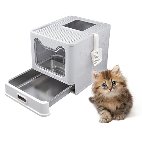 KELUNIS Katzentoilette Faltbar Mit Schublade Geschlossene Katzentoilette Aus Edelstahl Geruchlos Auslaufsicher Leicht Zu Reinigen,Grau KELUNIS Katzentoilette Faltbar Mit Schublade Geschlossene Katzentoilette Aus Edelstahl Geruchlos Auslaufsicher Leicht Zu Reinigen,Grau von KELUNIS