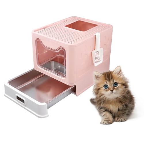 KELUNIS Katzentoilette Faltbar Mit Schublade Geschlossene Katzentoilette Aus Edelstahl Geruchlos Auslaufsicher Leicht Zu Reinigen,Rosa KELUNIS Katzentoilette Faltbar Mit Schublade Geschlossene Katzentoilette Aus Edelstahl Geruchlos Auslaufsicher Leicht Zu Reinigen,Rosa von KELUNIS