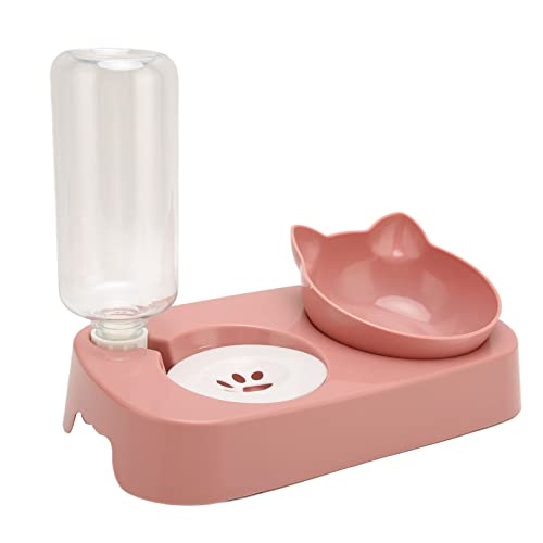 KENANLAN 2-in-1-Näpfe für Hunde und Katzen, Wasser- und Futternapf-Set für Haustiere, Schwerkraft-Wasserspenderflasche, Erhöhter Futternapf für Katzen und Kleine Hunde (Rosa) von KENANLAN