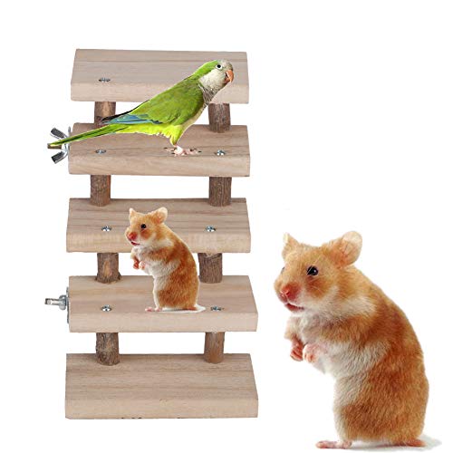 KENANLAN Hamsterspielzeug, 5 Schichten Holz Hamsterleiter Papageienspielzeug Klettertreppe Haustierspielzeug Geschenk Käfigzubehör von KENANLAN