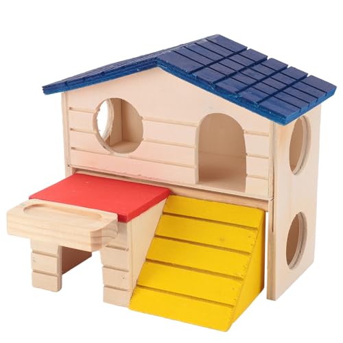 KENANLAN Kleines Hamster Labyrinth Holzhaus, Doppeldecker Hamsterhaus mit Rutsche, Kletterspielzeug, Kleines Tier Holzhaus Zum Spielen von KENANLAN