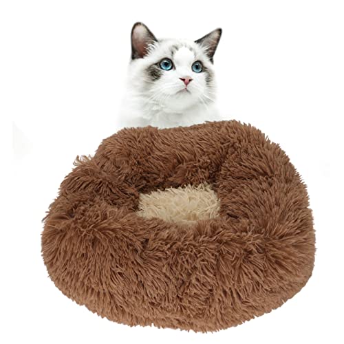 Katzenbett für Indoor Katzen, weiches Plüsch-Hundebett, Katzenbett für kleine, mittelgroße Haustiere, rundes Donut-waschbares Katzenbett, hält warm, atmungsaktiv, selbstwärmend, flauschig von KENANLAN