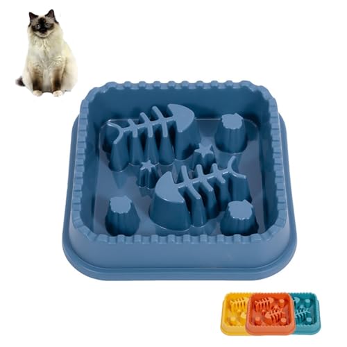 Slow Feeder Katze – Anti-Schlingnapf mit Fischgrätendesign aus PP, Rutschfester Boden (Ø21.5cm) für Wohnungskatzen & Übergewicht(Blue) von KENDVPAM