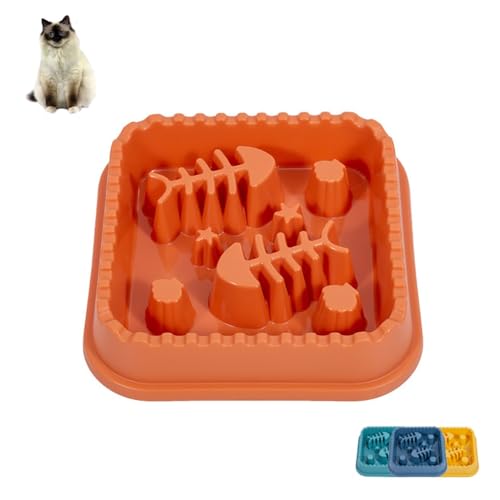Slow Feeder Katze – Anti-Schlingnapf mit Fischgrätendesign aus PP, Rutschfester Boden (Ø21.5cm) für Wohnungskatzen & Übergewicht(Orange) von KENDVPAM