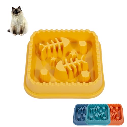 Slow Feeder Katze – Anti-Schlingnapf mit Fischgrätendesign aus PP, Rutschfester Boden (Ø21.5cm) für Wohnungskatzen & Übergewicht(Yellow) von KENDVPAM