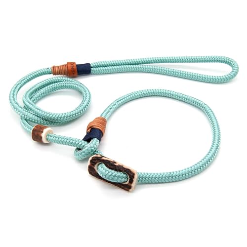 Retrieverleine 8 mm | Mint Slate | Moxon-Leine mit hochwertigem Horn-Zugstopp | robuste, wetterfeste Hundeleine aus Tau mit integrierter Halsung - 190 cm von KENSONS for dogs