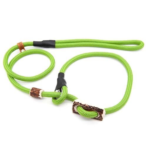 Retrieverleine 8 mm | Apfel | Moxon-Leine mit hochwertigem Horn-Zugstopp | robuste, wetterfeste Hundeleine aus Tau mit integrierter Halsung - 210 cm von KENSONS for dogs
