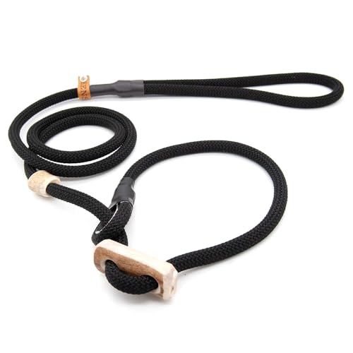 Retrieverleine 8 mm | Schwarz | Moxon-Leine mit hochwertigem Horn-Zugstopp | robuste, wetterfeste Hundeleine aus Tau mit integrierter Halsung - 160 cm von KENSONS for dogs
