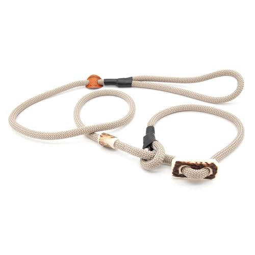 Retrieverleine 8 mm | Tan | Moxon-Leine mit hochwertigem Horn-Zugstopp | robuste, wetterfeste Hundeleine aus Tau mit integrierter Halsung - 170 cm von KENSONS for dogs