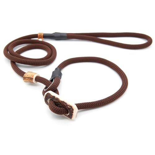 Retrieverleine 8 mm | Walnuss | Moxon-Leine mit hochwertigem Horn-Zugstopp | robuste, wetterfeste Hundeleine aus Tau mit integrierter Halsung - 150 cm von KENSONS for dogs