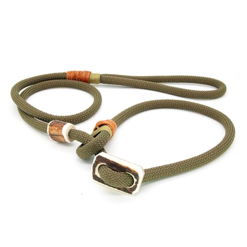 Retrieverleine & Moxonleine aus Tau mit Zugstopp (Oliv, Ø10mm, 170cm) Hundeleine für mittelgroße & große Hunde - Hunde Retriever & Moxon Leine integriertes Halsband lang + kurz von KENSONS for dogs