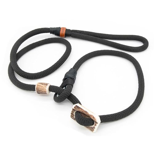Retrieverleine 10 mm | Phantom Black | Moxon-Leine mit hochwertigem Horn-Zugstopp | robuste, wetterfeste Hundeleine aus Tau mit integrierter Halsung - 150 cm von KENSONS for dogs