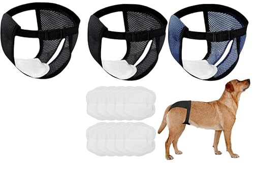 3er Pack Höschen für Hunde Läufigkeit mit 10 Damenbinden, Weich, Atmungsaktiv und Verstellbar Schutzhose Hündin, Wiederverwendbare Periodenhose Hund, Läufigkeitshose, M von KEORHEZ