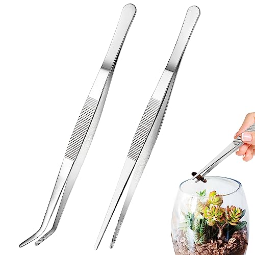 2 Stück Aquarium Pinzette Lang - Werkzeug Set Mit Gerader & Gebogener Pinzette 25 cm, Stumpfe Edelstahl Futterzange für Reinigung/Kochen - Aquascaping Set von KEPKKU