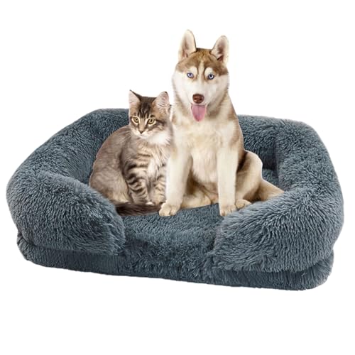 Flauschiges Hundebett, orthopädisches Haustier-Schlafsofa, Couch-Haustierbett mit abnehmbarem, waschbarem Bezug, flauschiges, beruhigendes Haustierbett, bequeme, flauschige, rutschfeste Unterseite für von KERALI