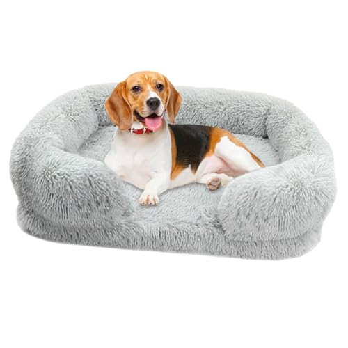Flauschiges Hundebett, orthopädisches Haustier-Schlafsofa, Couch-Haustierbett mit abnehmbarem, waschbarem Bezug, flauschiges, beruhigendes Haustierbett, bequeme, flauschige, rutschfeste Unterseite für von KERALI