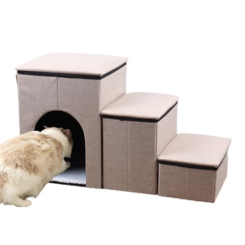 Hundebett-Stufe, 3-Stufen-Haustiertreppe für hohe Betten, tragbare Hundetreppe zum Bettklettern, rutschfeste, ausgewogene Rampentreppe für Couch, Sofa und hohe Betten, Haustiertreppe für den Innenbere von KERALI